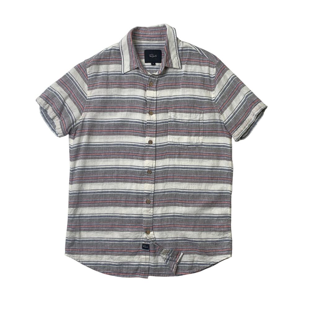 Rails Shirt Men M Medium White Gray Carson Linen Blend Slim Stripe Spread Collar